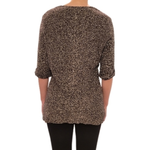 Calvin Klein Jeans brown/grey/cream marled vneck 3/4 short sleeve sweater size L - Picture 3 of 8